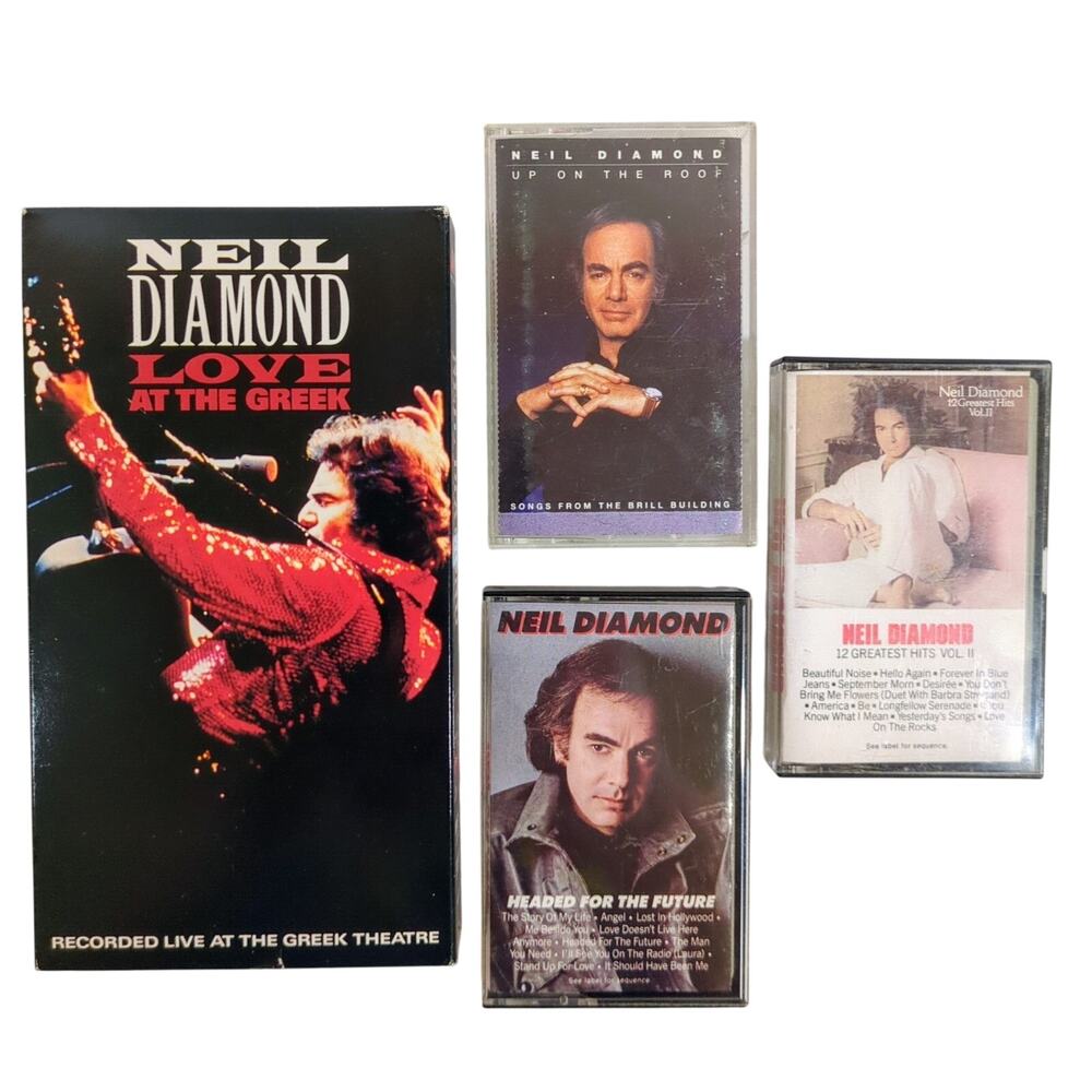 Neil Diamond Lot Love at the Greek VHS & 3 Cassette Tapes Up On The Roof Future